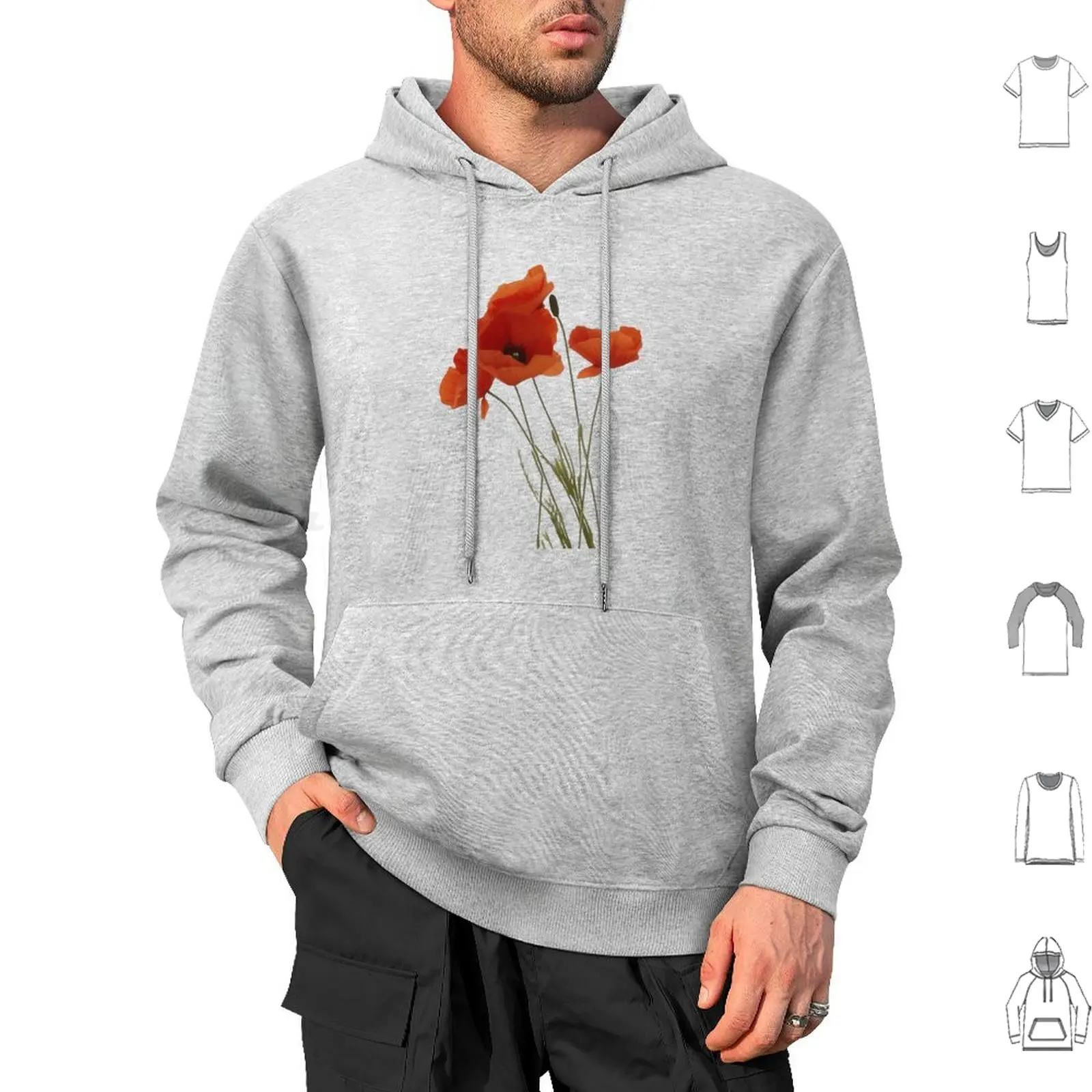 Red Poppies Wildflower Floral Bouquet Hoodie cotton Long Sleeve Poppy Flowers Colorful Corn Poppy Floral Flower Flowers