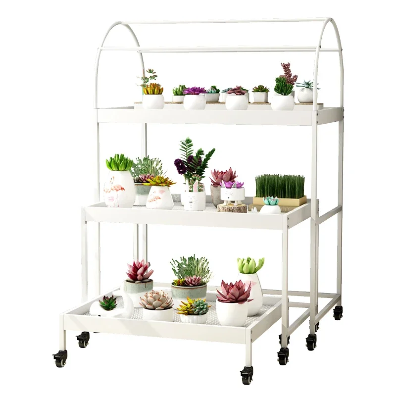 Economical simple outdoor balcony simple modern assembly succulent flower stand floor moving belt wheel