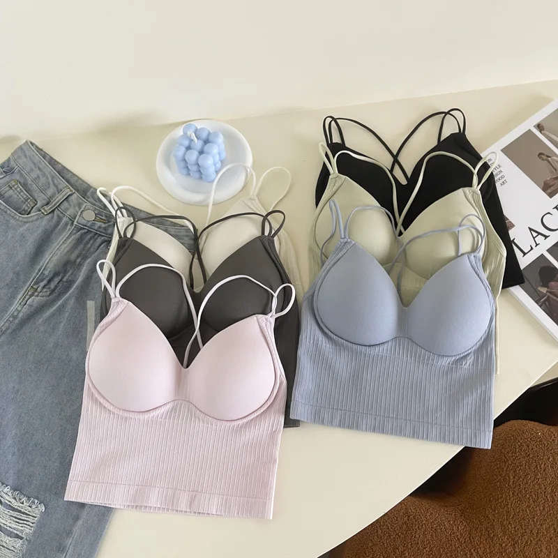 Women\'s Cotton Underwear Tube Tops Sexy Solid Color Top Fashion Push Up Bra Girl Sports Sling Comfort Tank Top Female Lingerie