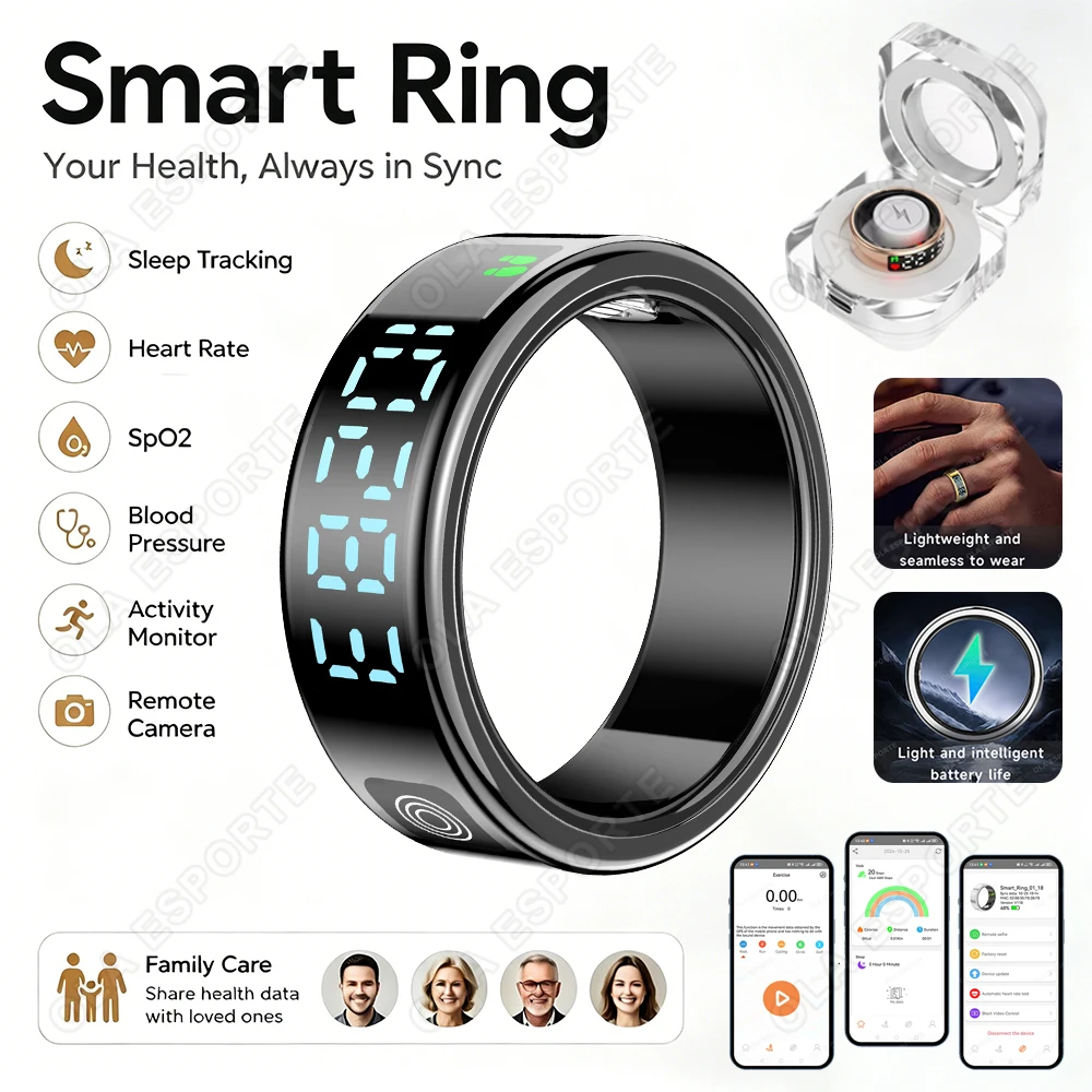 Smart Ring Digital Display Fitness Tracker Sleep Data Activity Monitor Step Counter Remote Camera Wearable Ring for Daily Sports