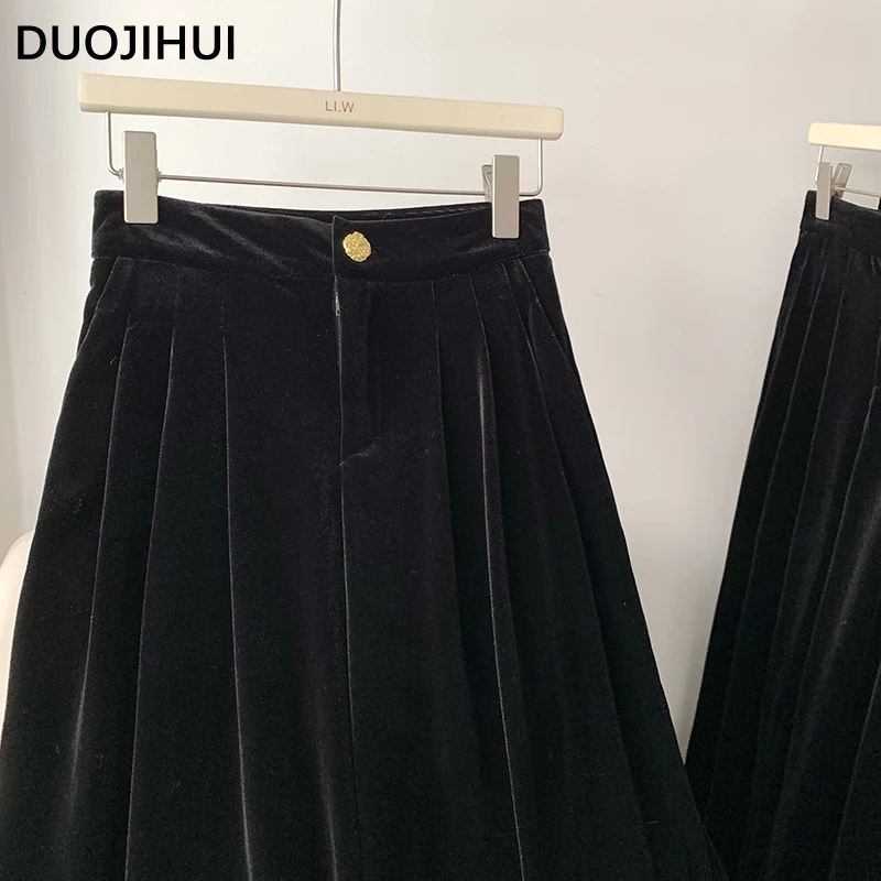 DUOJIHUI czarne jesienne w stylu Vintage z wysokim stanem spodnie dla kobiet nowe luźne czyste kolory proste w stylu Basic Casual damskie spodnie z szerokimi nogawkami