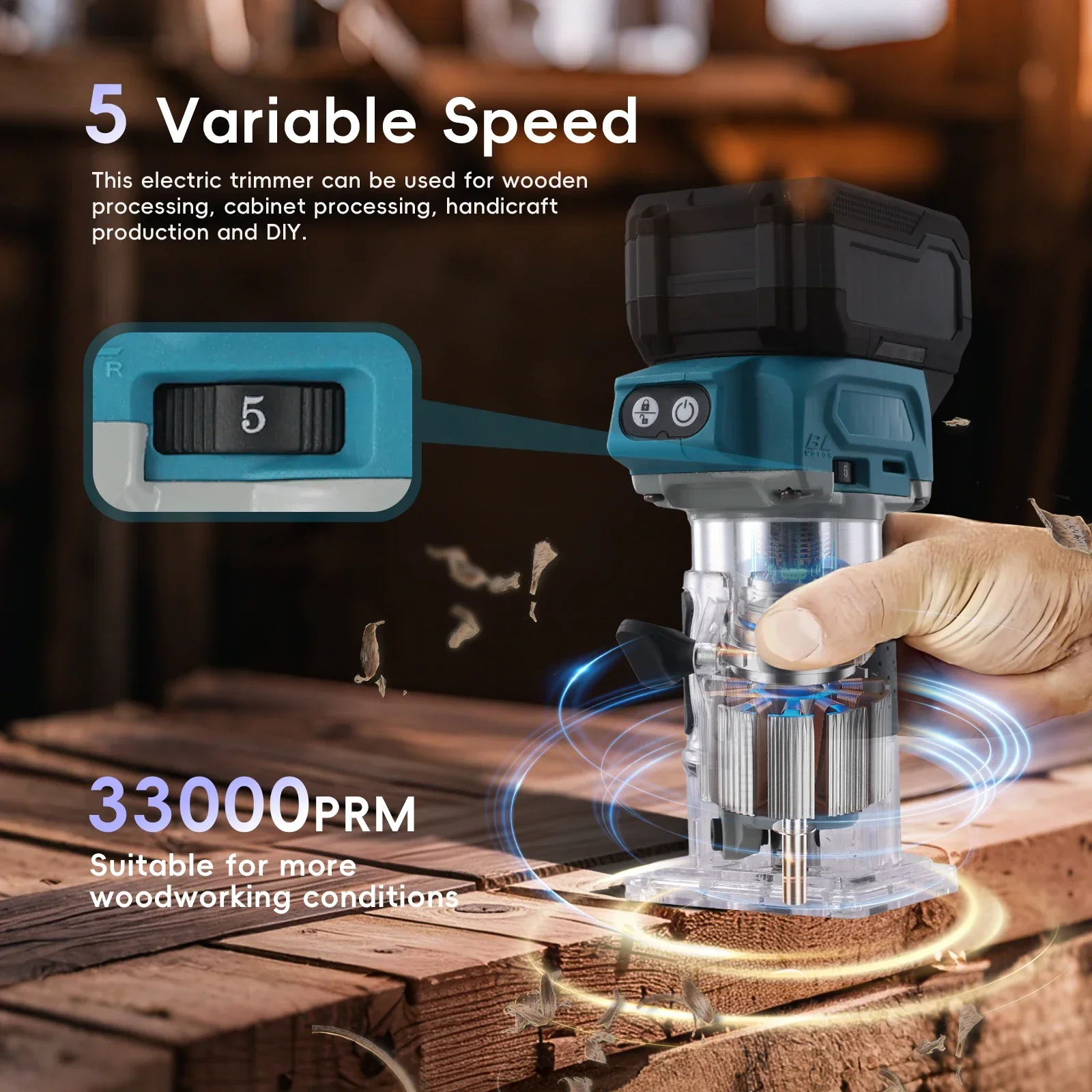 NEW Brushless Electric Hand Trimmer Cordless Wood Router Woodworking Engraving Slotting Tool be suitable for Makita 18V Battery