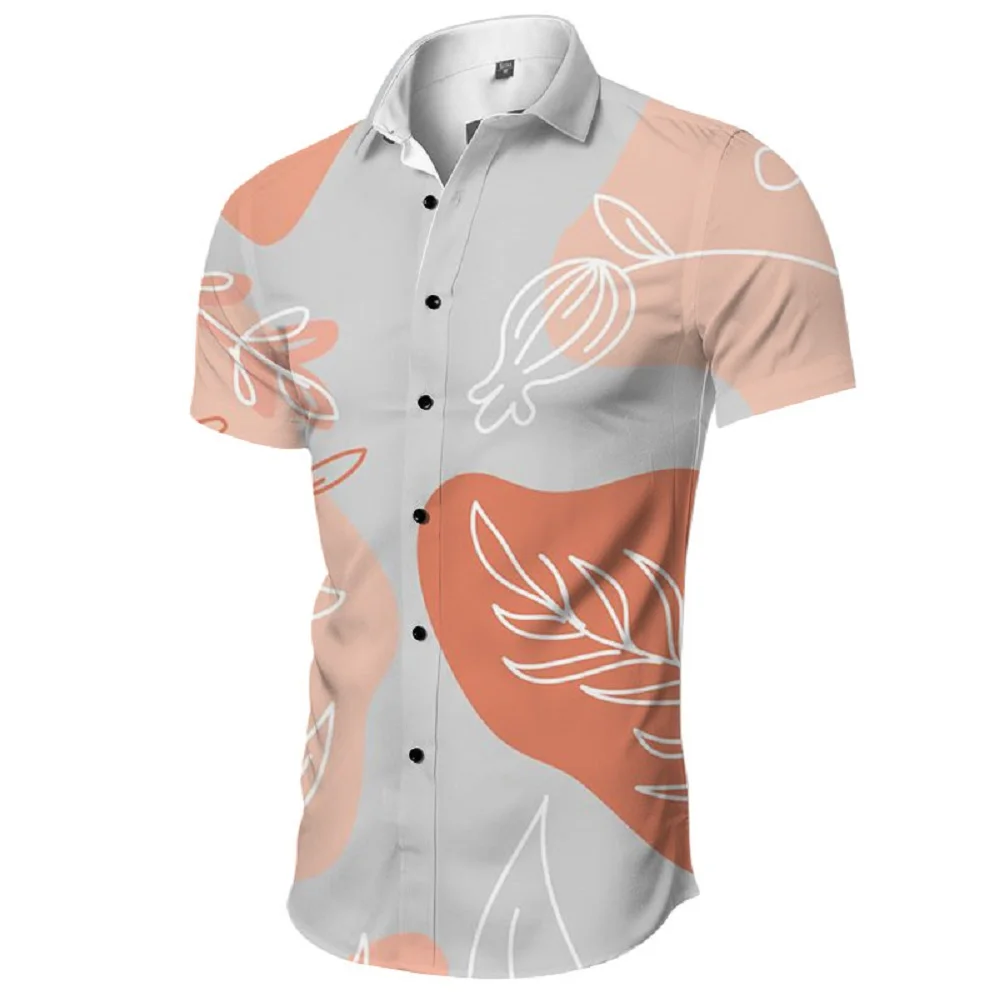 

Men's summer simple floral print short-sleeved Hawaiian shirt, stylish casual lapel cardigan, men's personalized tops