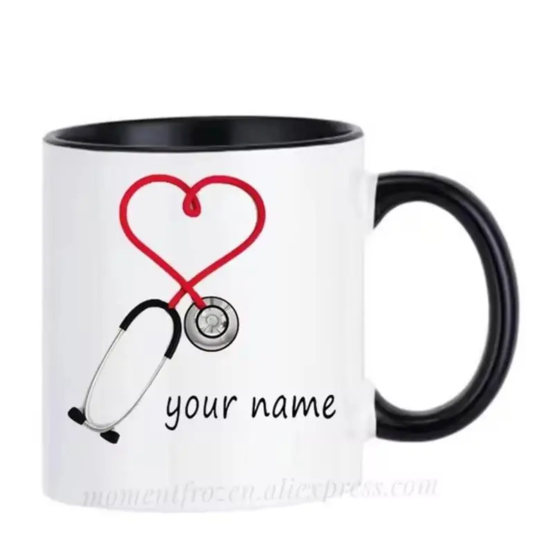 Customized Name Doctor Cups Stethoscope Caffeine Cocoa Coffee Mugs Tea Cups Nurse Gift Home Decal Breakfast Tableware Coffeeware