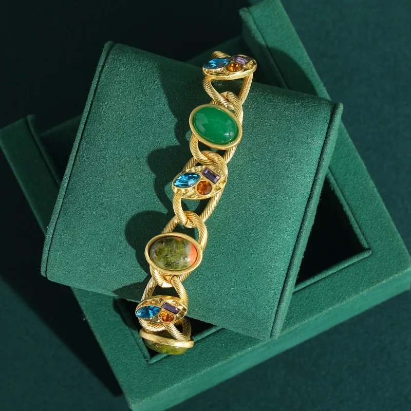 

Vintage Round Natural Stone Bracelets for Woman Gold Color High Quality Jewelry Luxury Brand Designer Party 2026 Accessories New