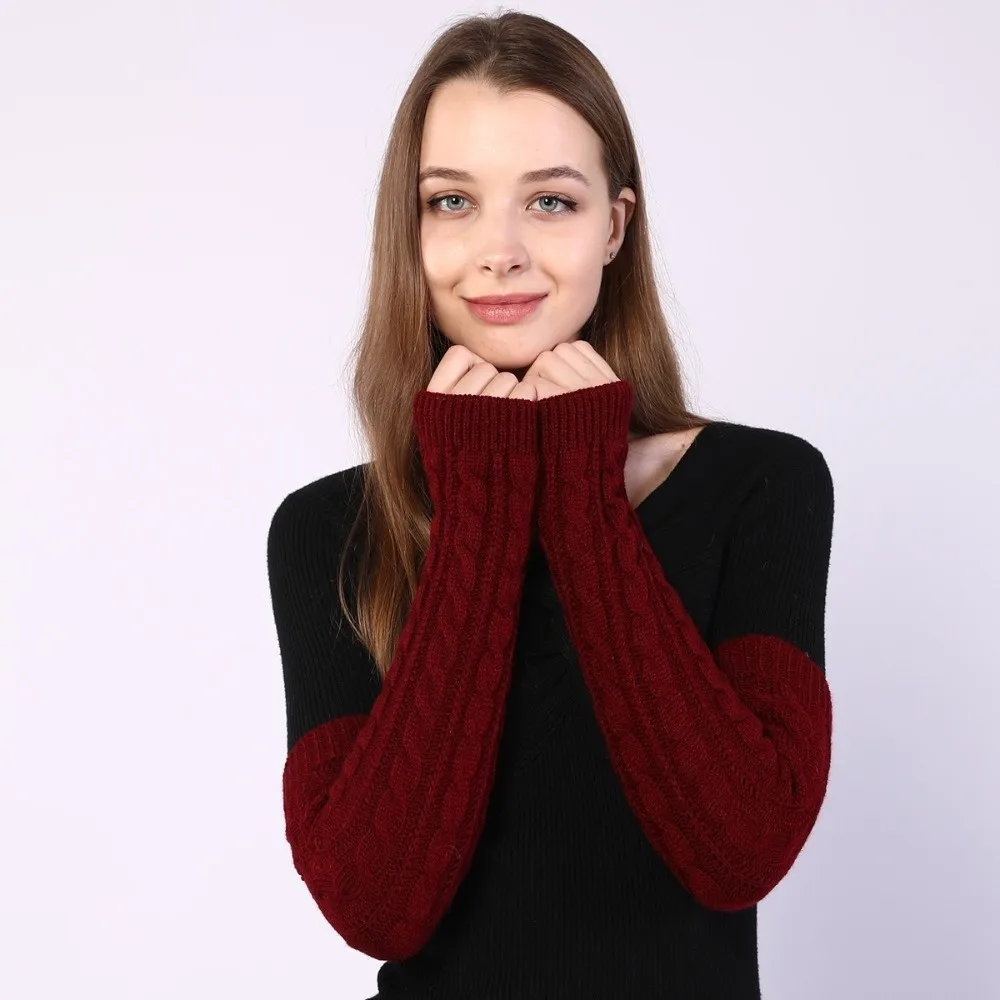 Punk Solid Color Fingerless Gloves Long Knit Hand Warmer Mittens Arm Sleeve Arm Wrist Sleeve Girls