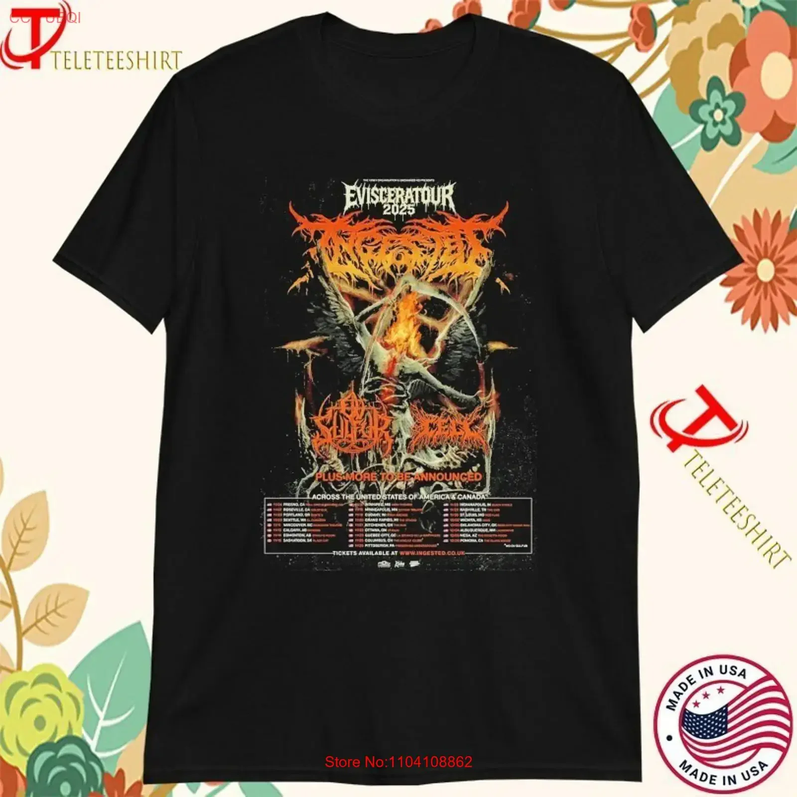 Ingested Band Eviscera Tour 2025 With Cell And Ov Sulfur Across USA T Shirt vintage Washed Casual Stylish graphic homme