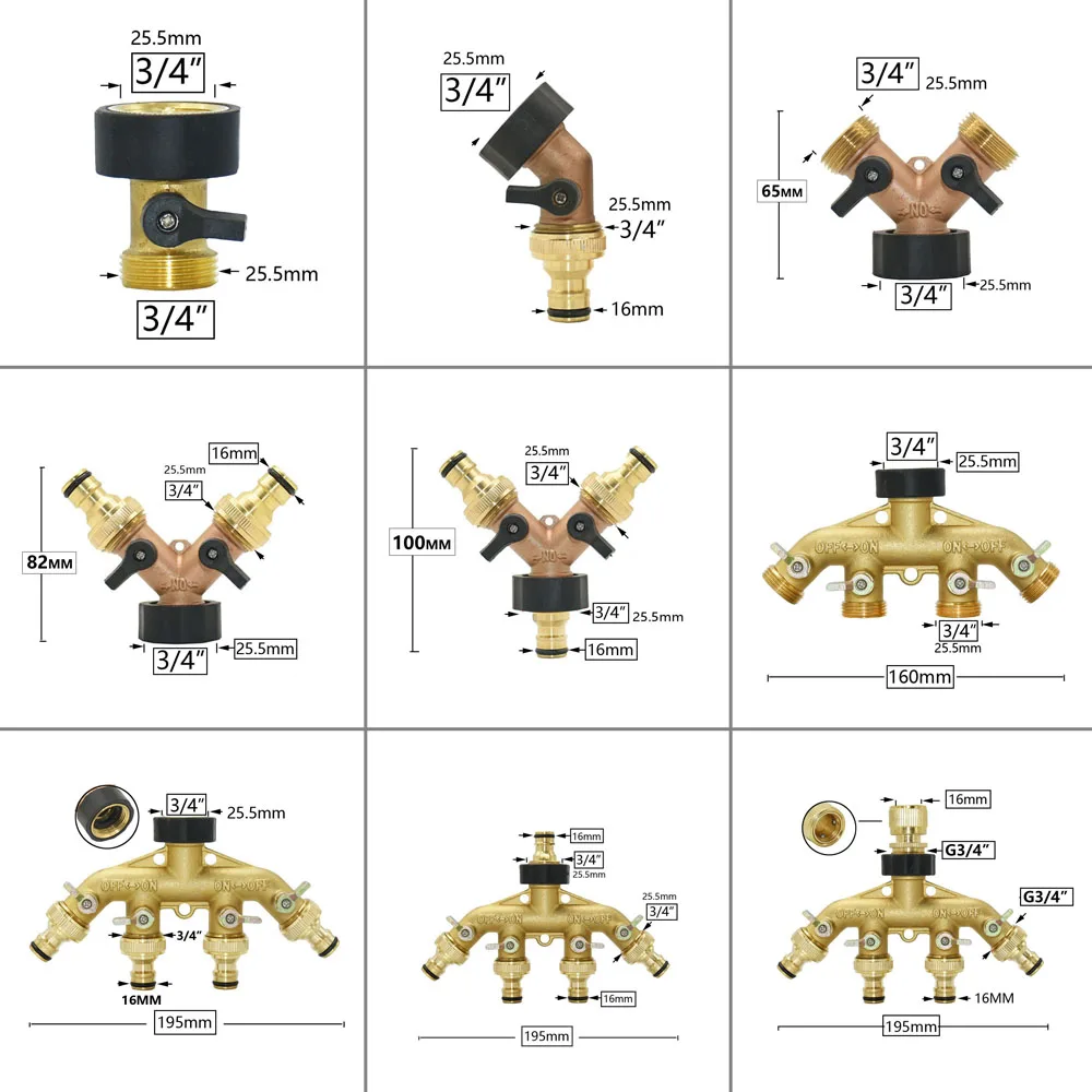 3/4 inch Thread Garden Tap 2/4-Way Brass Hose Splitter Y-Type Watering Garden Hose Connector Nipple For Outdoor Tap and Faucet