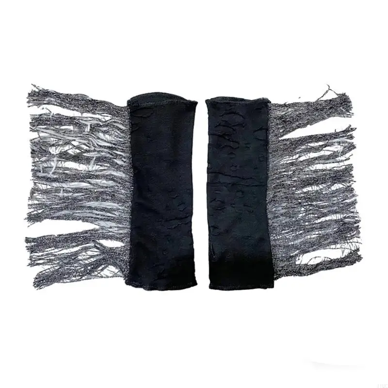 Shimmering Fingerless Gloves Ripped Fringe Design Streetwear