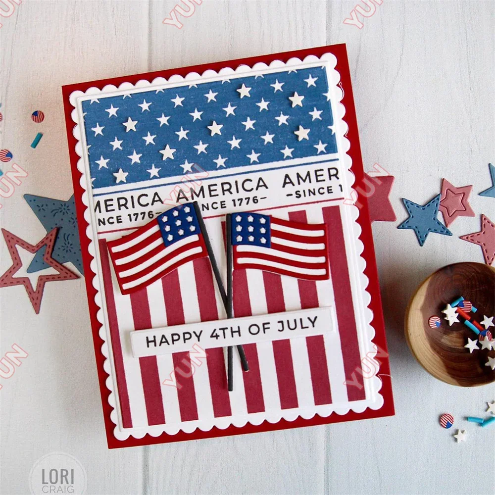 Americana Expressions Flag 2024 New Metal Cutting Dies and Stamps DIY Scrapbooking Card Paper Cards Handmade Album Embossing