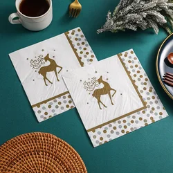 Aparado Polka Dot Impresso Guardanapos de Papel Branco, 2 Placemats Natal, Placemats decorativos, Golden Elk Gold, Ambiente, 10 pcs, 20pcs, 33 centímetros