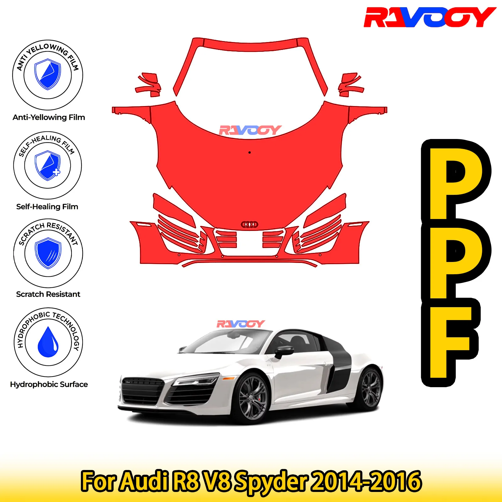 

Для Audi R8 V8 Spyder 2014-2016 глянцевый матовый черный предварительно вырезанный передний комплект PPF, защитная пленка для краски
