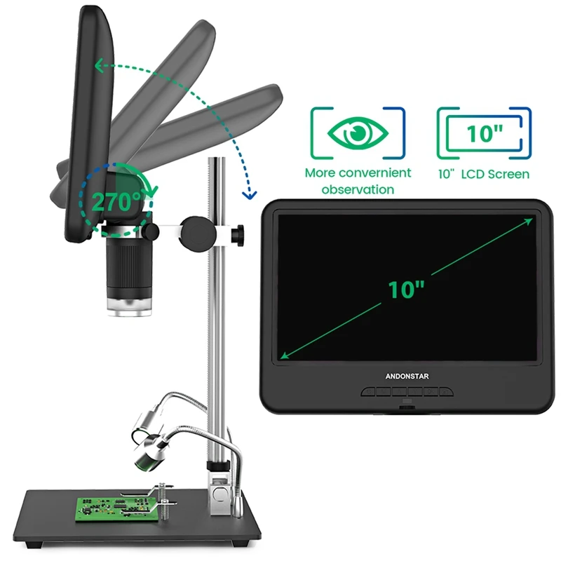 10.1 Inch Adjustable LCD Display Electronic Microscope For PCB/SMD 1080P Soldering Phone Repair Coin Magnifier Tools Metal Stand