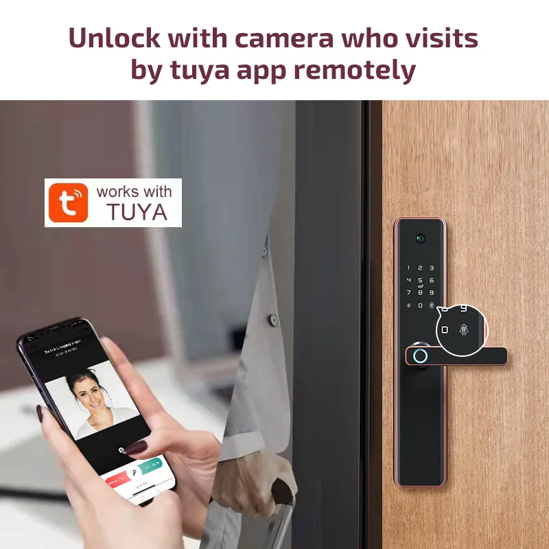July005 Security Alexa Gate Fingerprint Lock Electronic Cerradura Inteligente Digital Tuya Smart Door Lock With Camera for Home