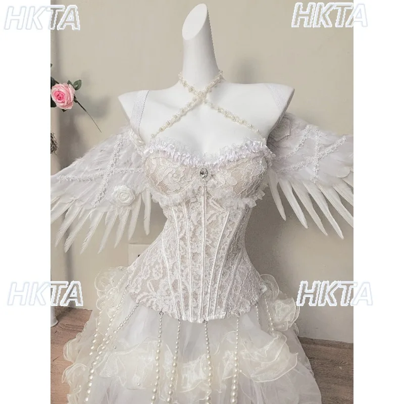 Japanese Autumn Heavy Industry Handmade Goth Subculture Y2k Pearl Tube Top Vest Women Elegant Gorgeous Lolita Suspenders Top