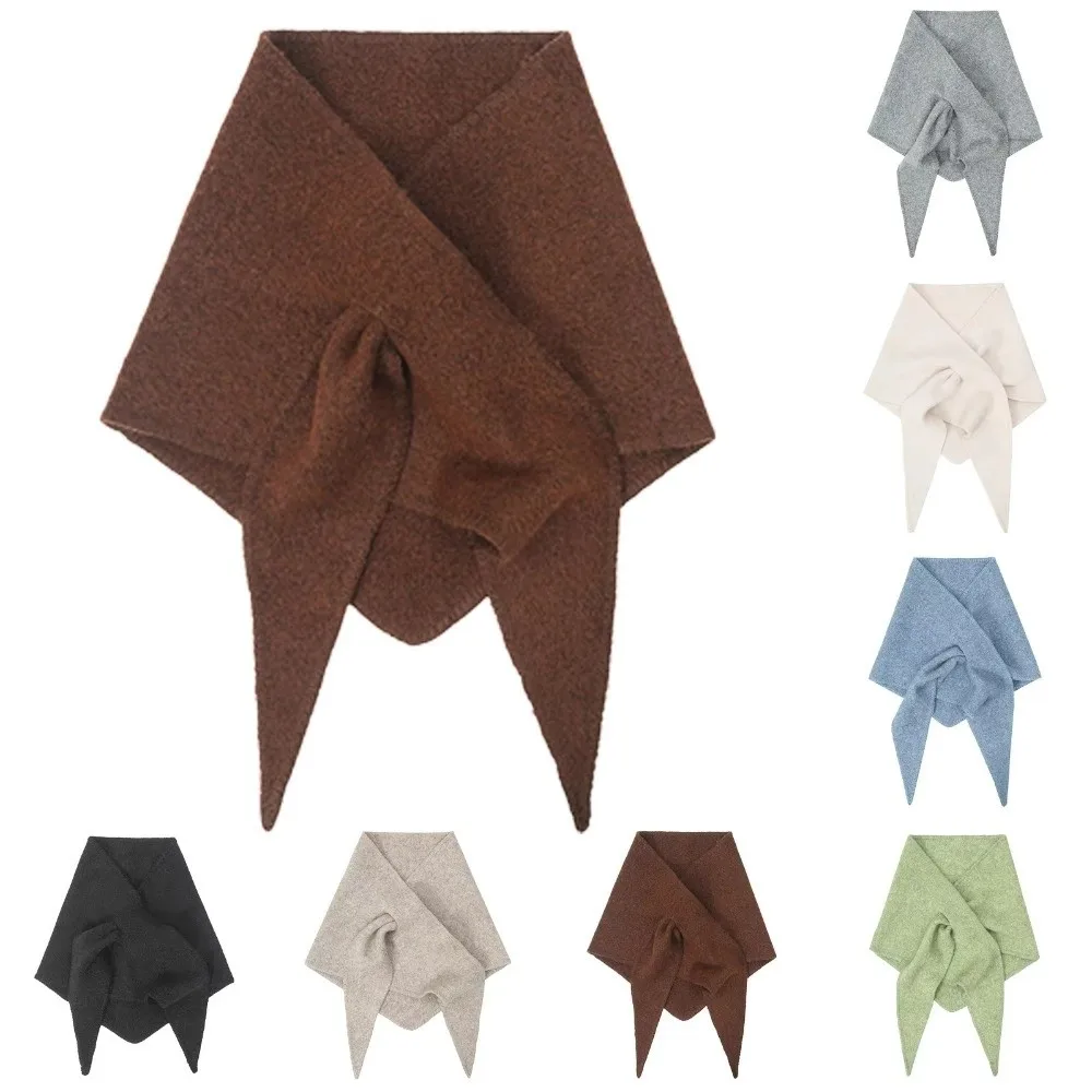 Fashion Imitation Cashmere Women Shawl Solid Color Thickened Knitted Triangle Scarf Soft Winter Warm Wool Blended Shawl