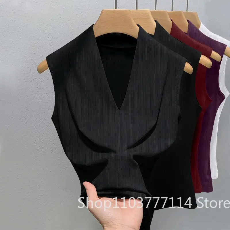 Sommer Damen V-Ausschnitt Ärmellose Weste Slim Fit Oberbekleidung für Mädchen Einfarbig Sexy Modisch, Lässig, Atmungsaktives Basis-T-Shirt – Detail 6
