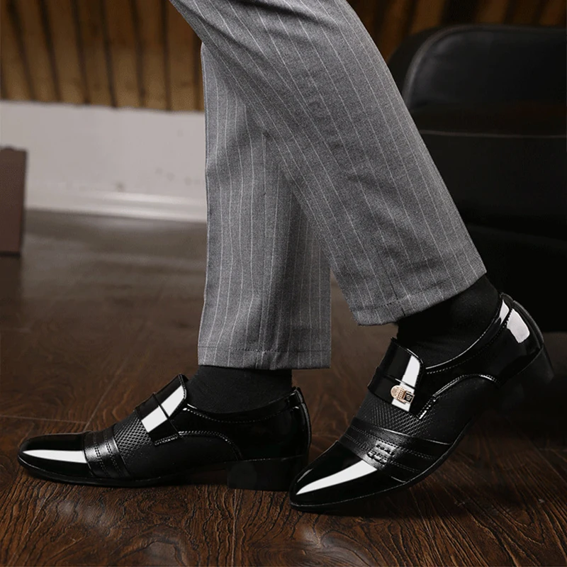 Mens Patent Leather Shoes Casual Loafers Shoes Business Dress Shoes Men All-Match Wedding Shoes Large Size 48 Zapatos De Hombre