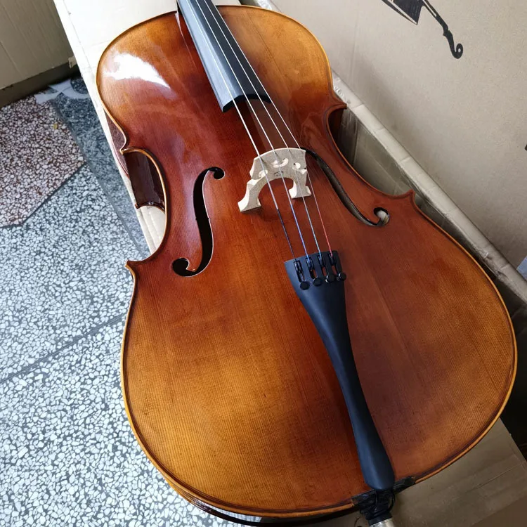 Solid Wood Craft Tiger Pattern Cello Is Suitable for Beginners To Practice Grading with Piano Bag Bow Rosin Professional Grading