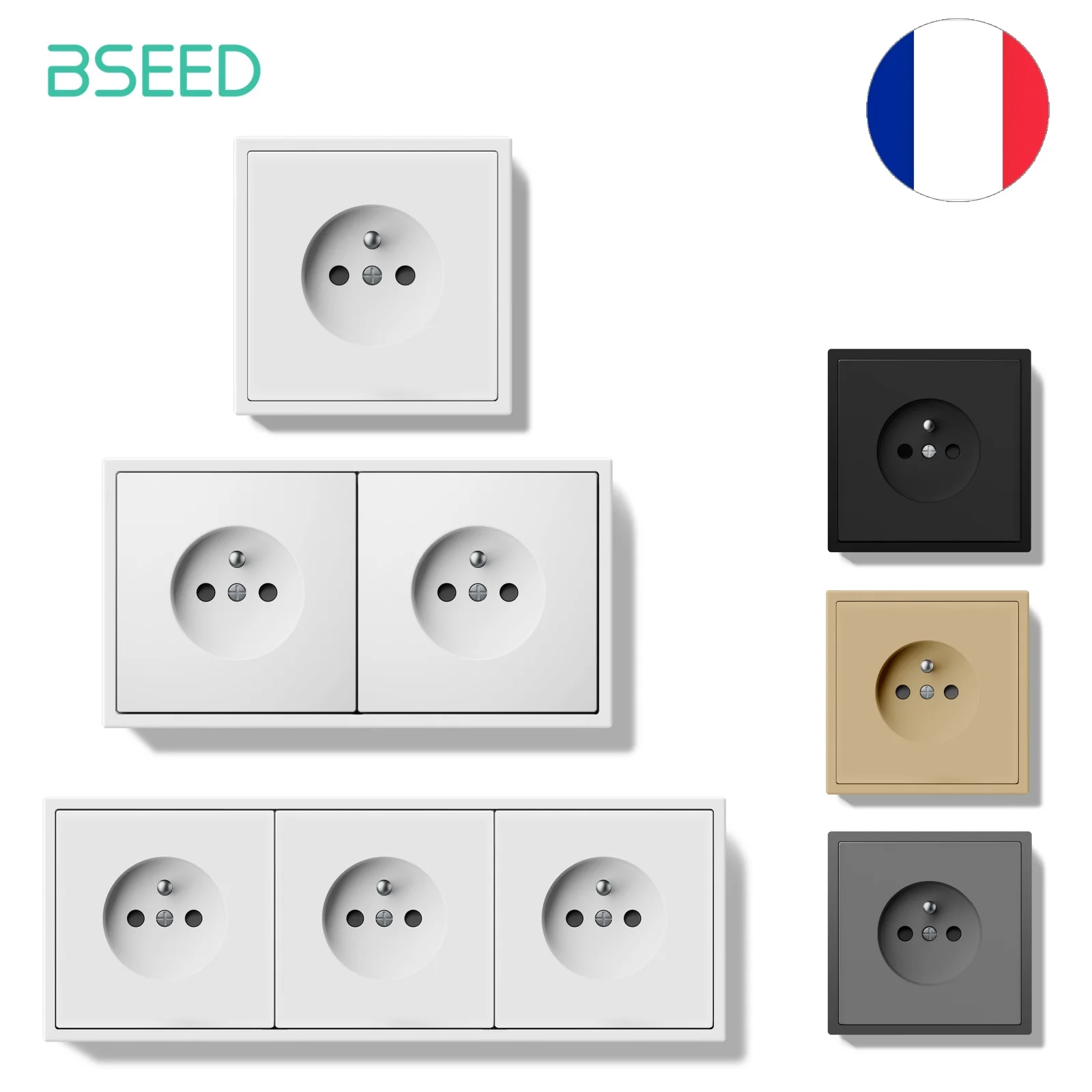 

BSEED Одинарная розетка FR Двойные розетки Электрические розетки Настенная розетка в пластиковой рамке Белый Черный Золотой Серый Серия 16A E