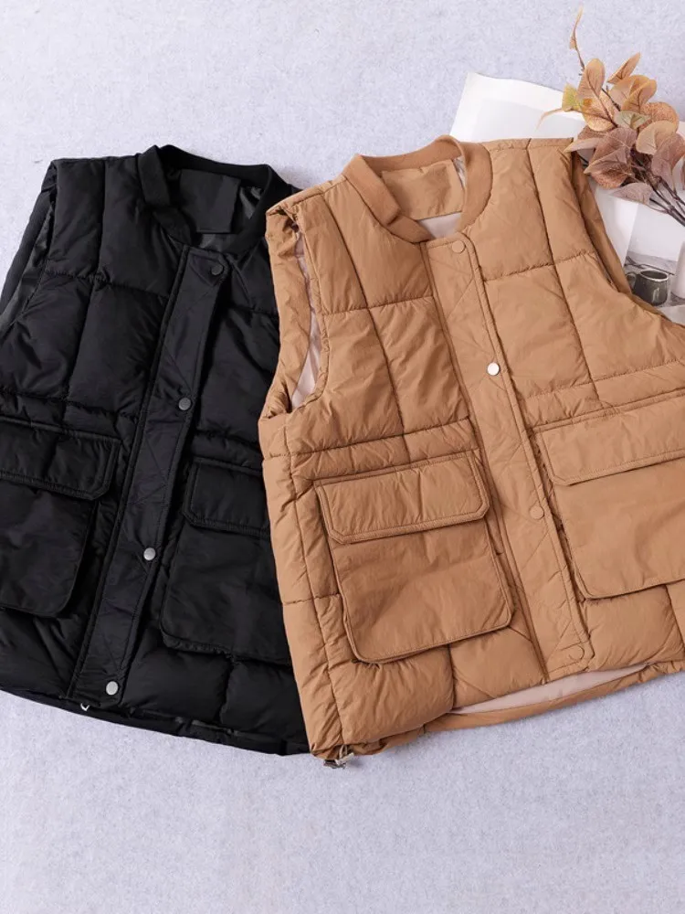 Fashion Casual Cotton-Padded Women Waistcoat 2024 New Winter Light Weight Outerwear Sleeveless Jackets Ladies Down Cotton Vest