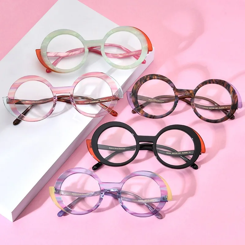 Multi-Color Round Glasses Frame, Unisex Vortex Frame, High-End Retro Óculos, Anti-Azul, Equipado com Miopia, Novo, 24