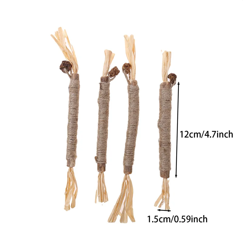 4Pcs Teasing Stick Muten Polygonum Raffia Teasing Toys Bell Teeth Sharpening Nibbling Stick Cat Self-help Relief Teeth Cleaning