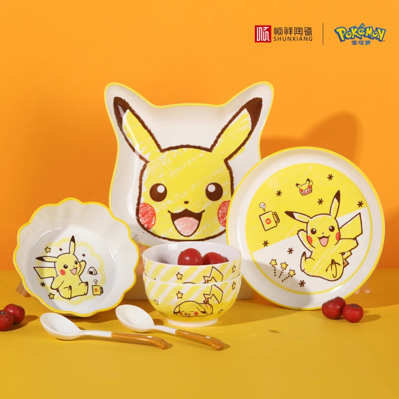 SHUNXIANG Pokémon Ceramic Tableware Cartoon Pikachu Baby Food Bowl Anime-themed Dining Bowl Plate Irregular Bowl Plate for Gifts