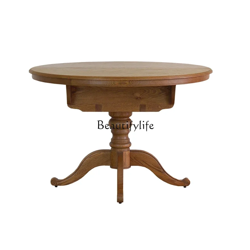 

1LXAmerican country all solid wood retractable dining table household retro oak