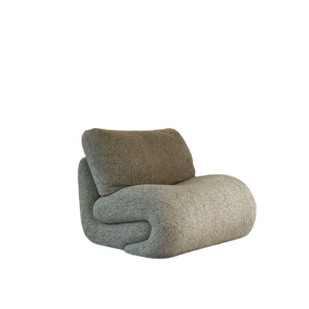 #Fabric Accent Chair Snake-Like Curved Silhouette Floor-Seated Plush Cushions Minimalist Wabi-Sabi Cozy Living Room Furniture
