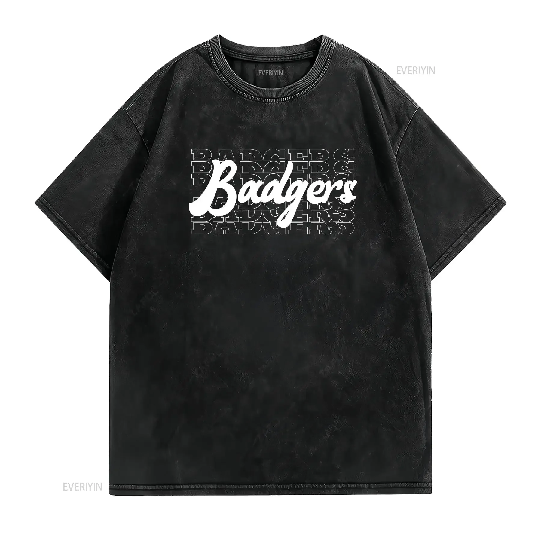 Team MascoT T Shirt Badgers SpiriT Fan School vintage Washed Comfortable Stretched Casual graphic Unisex Versatile Stylish