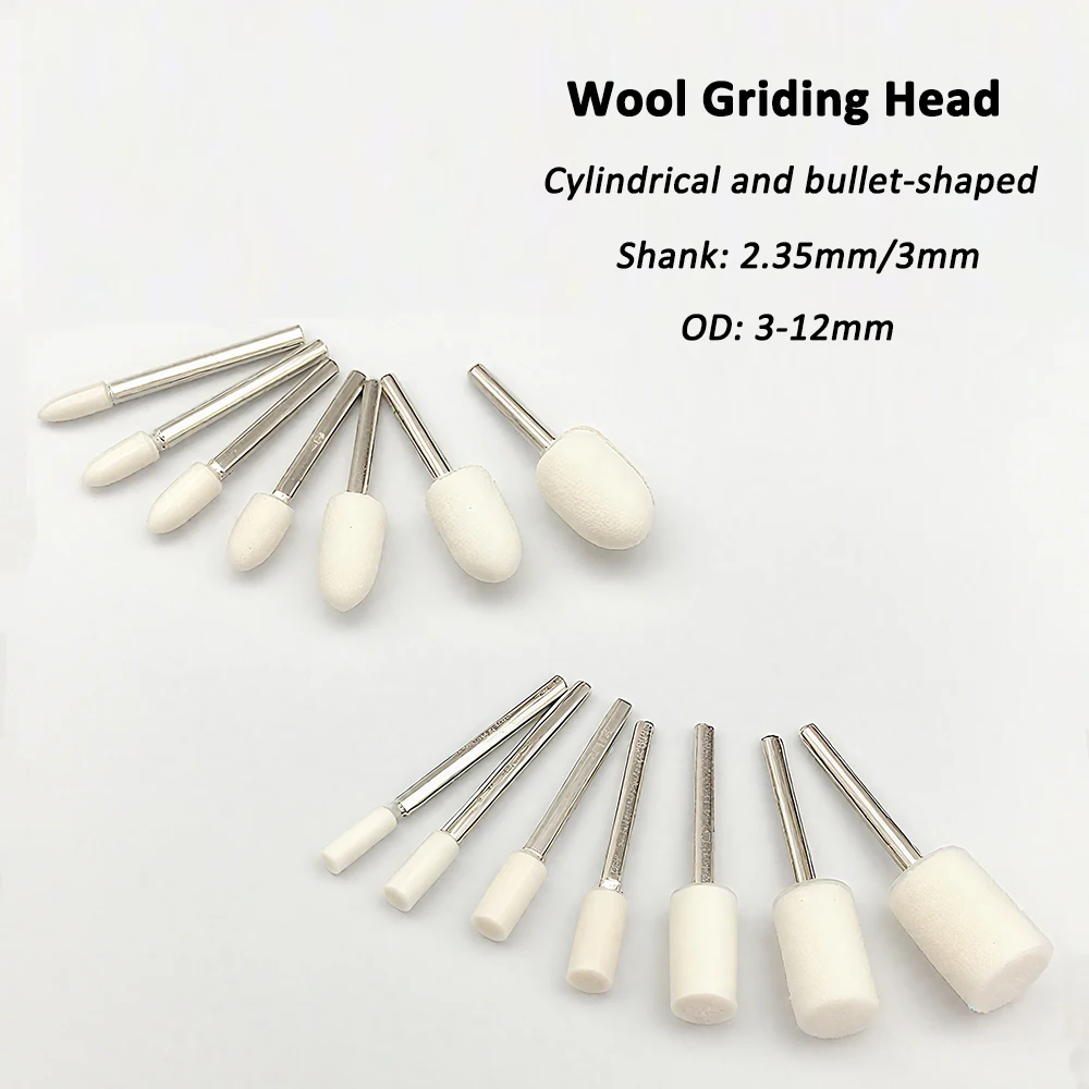 

12Pcs Wool Felt Mounted Polishing Buffing Wheel OD 3-12mm Grinding Head For Metal Dremel Mold Drill Rotary Tool 2.35/3mm Shank