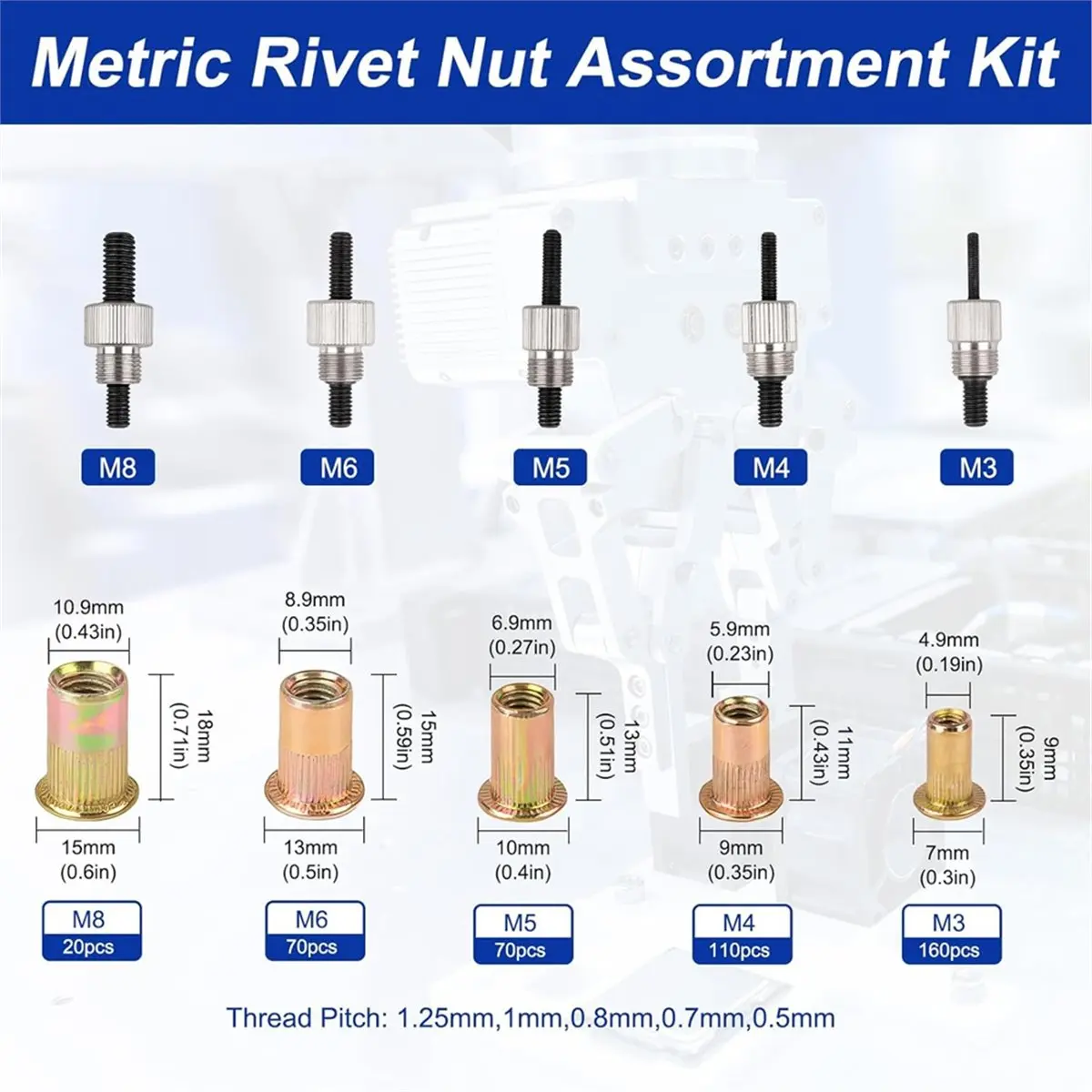 430Pcs Rivet Nut Tool Kit with Rivet , Metric Rivnuts Assortment for Industrial and DIY Projects