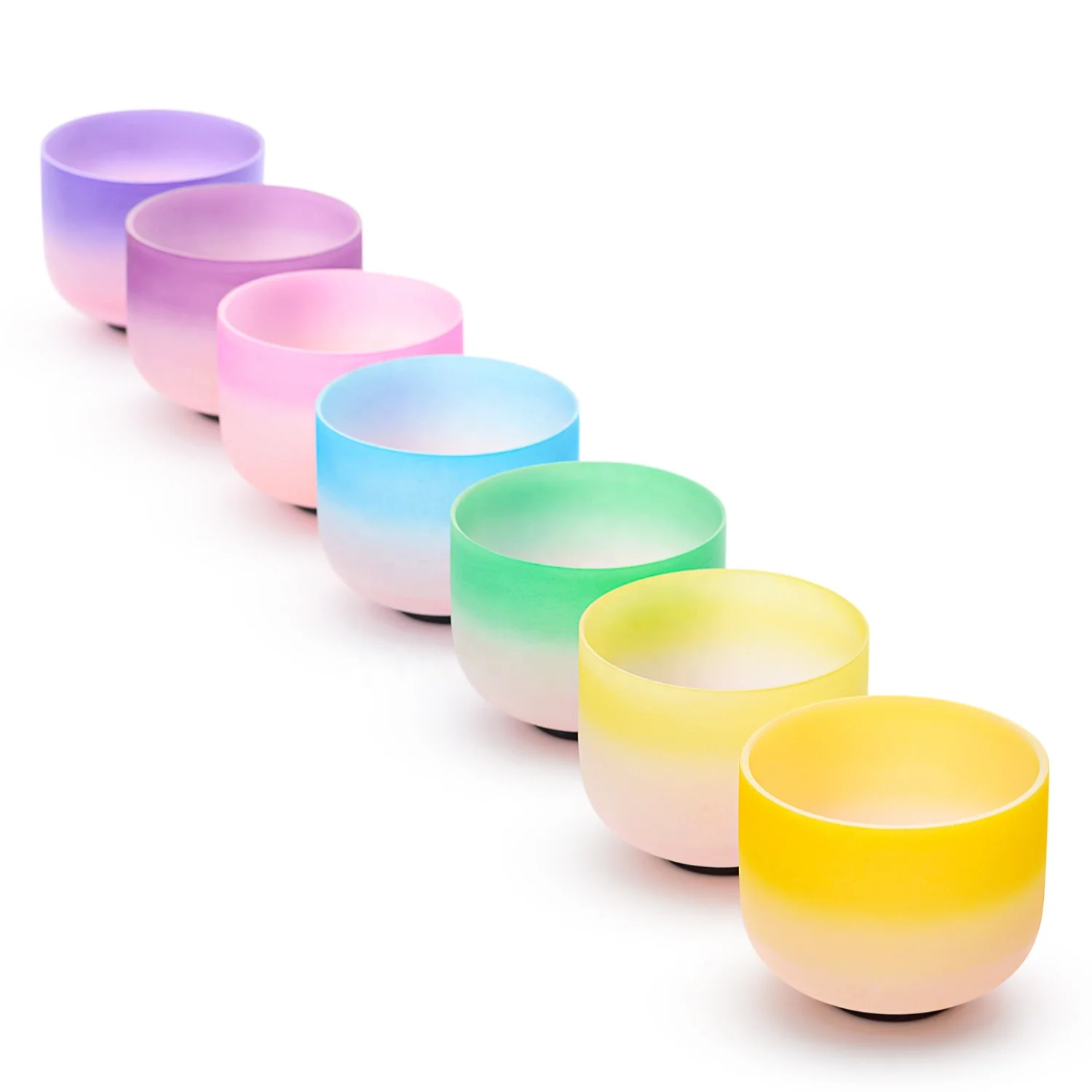 6‑12 Inch Frosted Quartz Crystal Singing Bowl Chakra Set Rainbow Energy Sound Healing Instrument