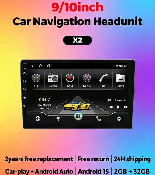 MEKEDE Android 15 Autoradio Head Unit Wireless CarPlay Car multimedia player 2 Din Car Radio Stereo GPS Navigation 4Core display