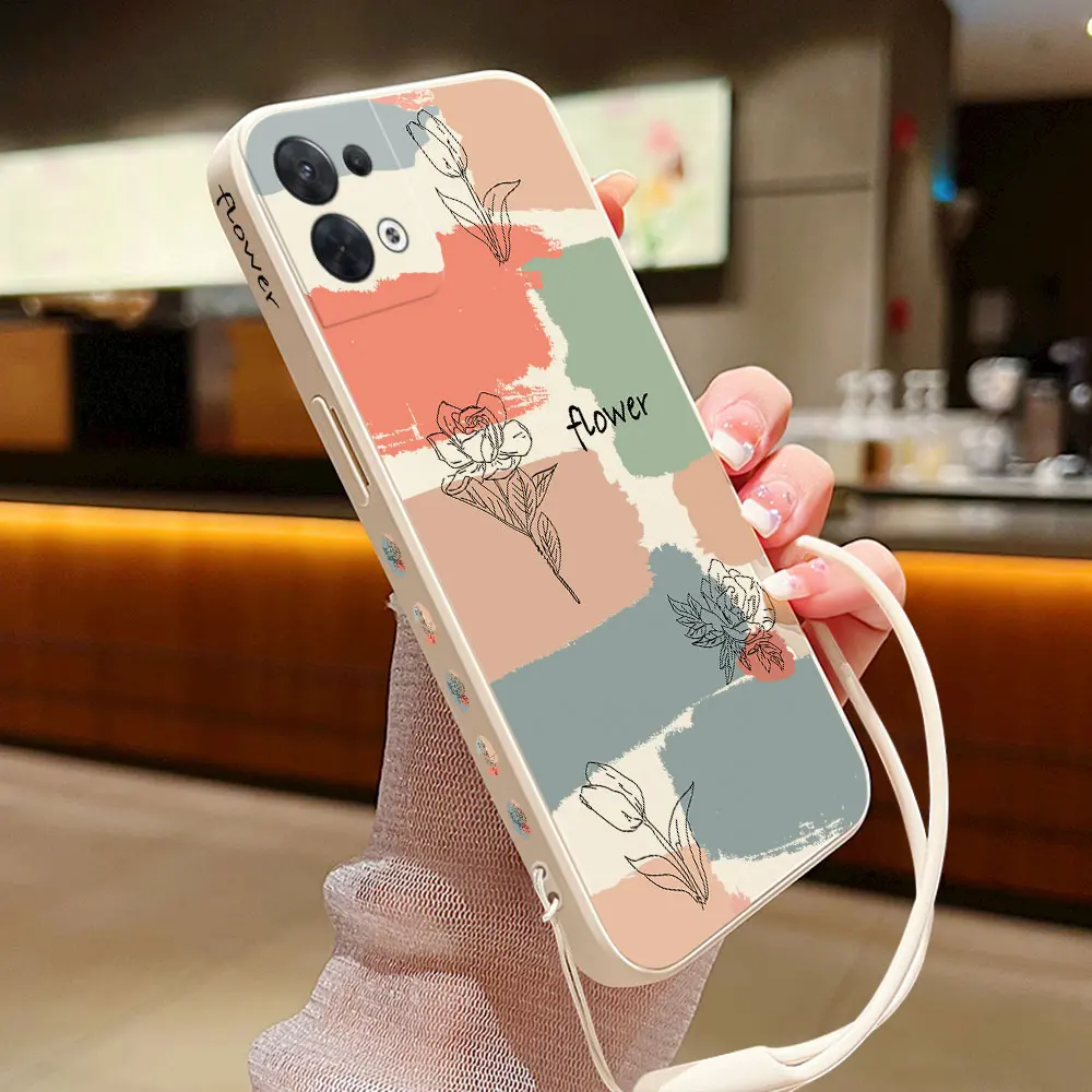 Color Art Graffiti Phone Case for OPPO Reno 3 4 8 8T 8Z 7 7Z 6 5 F19 F9 Pro 4G 5G Liquid Soft Silicone Cover with Hand Strap