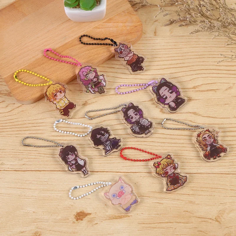 Hot Anime Demon Slayer Figure Keychain Cute Rengoku Kyoujurou Kanroji Mitsuri Iguro Obanai Acrylic Key Chain Pendant Gift