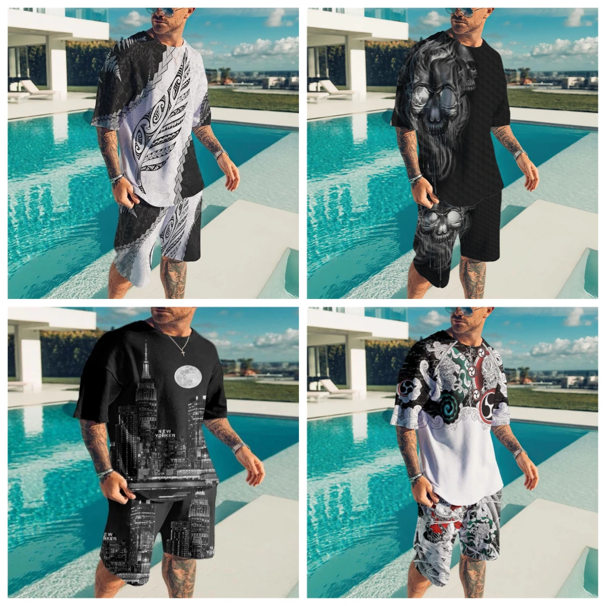 

25-26 Summer Hot-selling Fashion Trend Luxury Suit 3D Printing American Street Breathable Quick-drying T-shirt Shorts Set