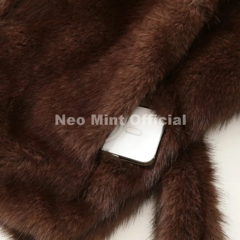 Neo Mint Winter 2026 New Stylish Mocha Brown Belted Wrap Fur Coat Women Street Fashion Girls Fluffy Faux Fox Fur Jacket Overcoat