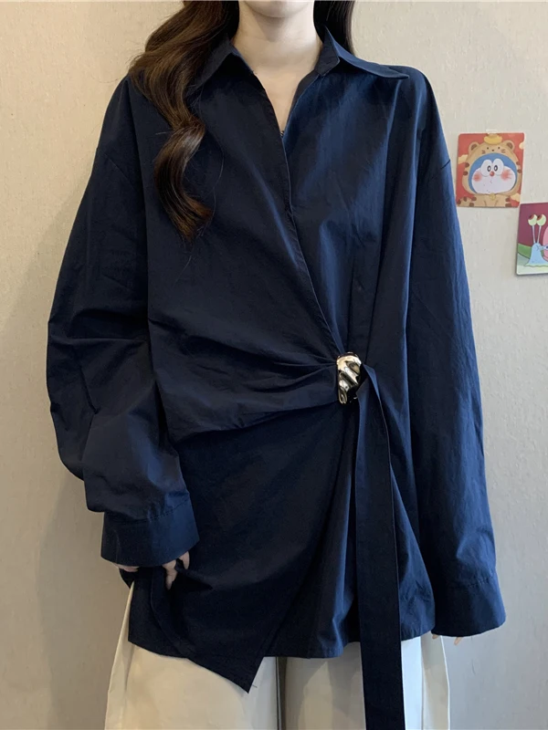 

Женский топ с V-образным вырезом, удлиненный, с завышенной талией, омолаживающий, в корейском стиле, для повседневной носки, синий