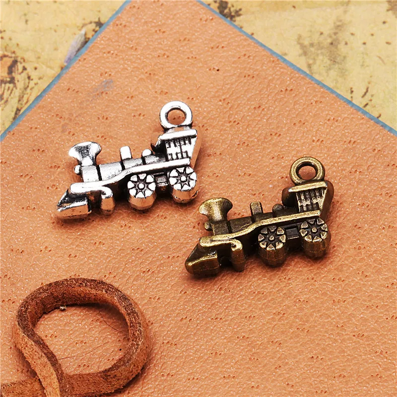 10Pcs/Lot Charms Double Sided Train 18x13mm Tibetan Bronze Silver Color Pendants Antique Jewelry Making DIY Handmade Craft
