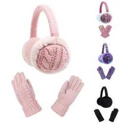 Warm Furry Earmuffs Kids Winter Earmuff Gloves Set for Outdoor Activities Thick Plush Ear Warmers Knitted for 2-12 for Children