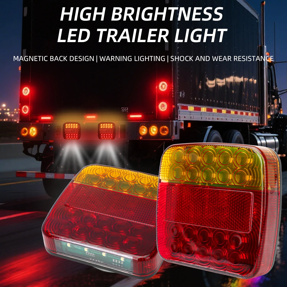 For Trailer Magnetic Wireless LED Brake Tail Light Kit IP67 Waterproof Rechargeable RV Camper Truck Signal Warning Lamp