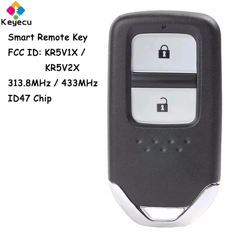 KEYECU Smart Remote Car Key With 2 Buttons 313.8MHz 433MHz ID47 for Honda Shuttle Fit City Jazz XR-V HR-V CR-V Fob KR5V1X KR5V2X