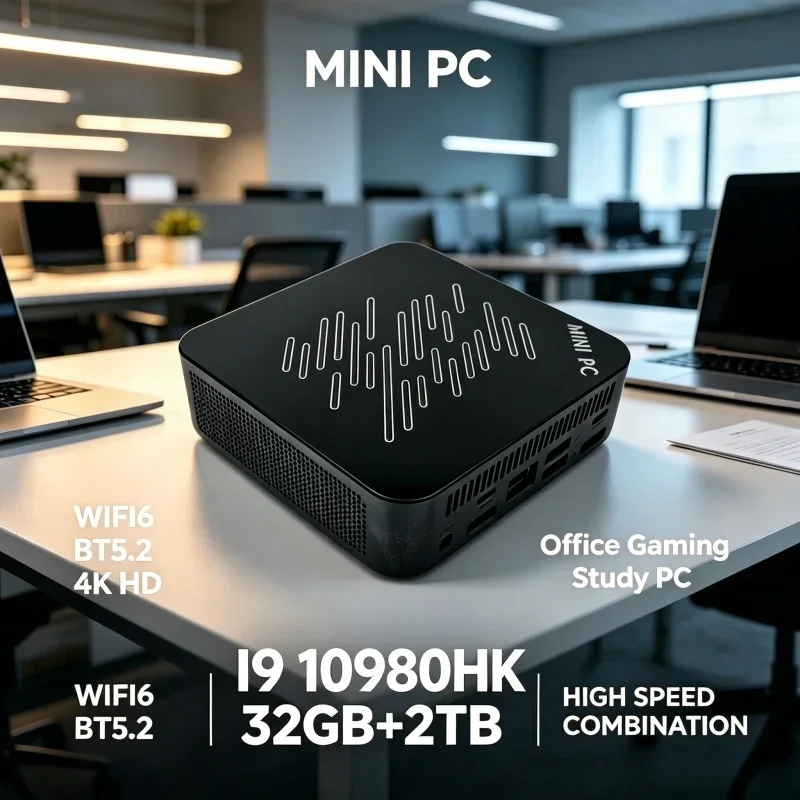 4K Gaming Office Home Desktop Computer Linear‑Stripe Pattern Mini PC High Performance Intel Core i9 10980HK 32GB RAM 1TB SSD