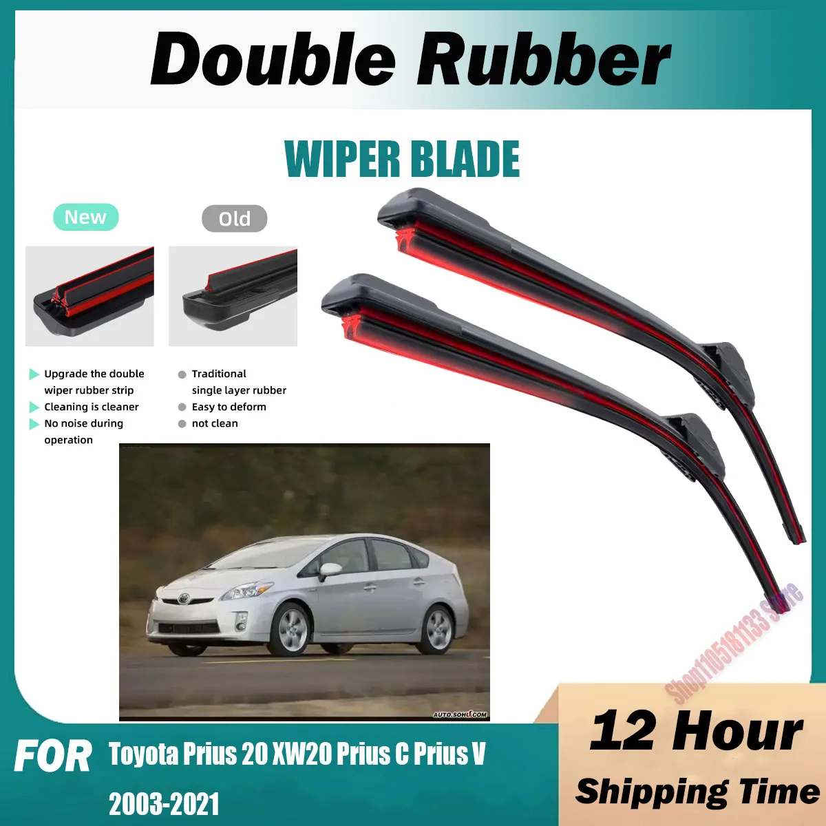 

Double Rubber Car Wiper For Toyota Prius 20 XW20 Prius C Prius V Front Wiper Blades Brushes Cutter Accessories Windscreen