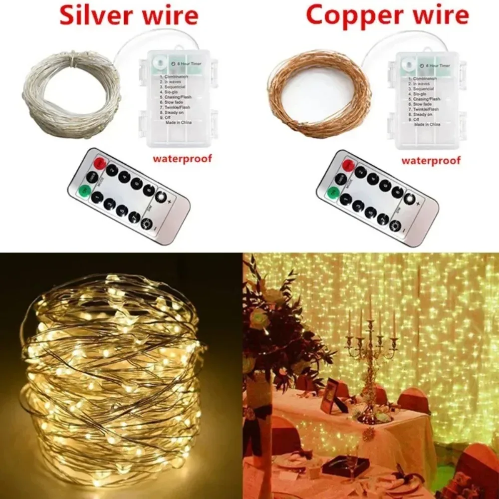 Festoon LED Fairy Silver Copper Wire String Light Battery Box with Remote Wedding Party Christmas Garland Light Home Decoration