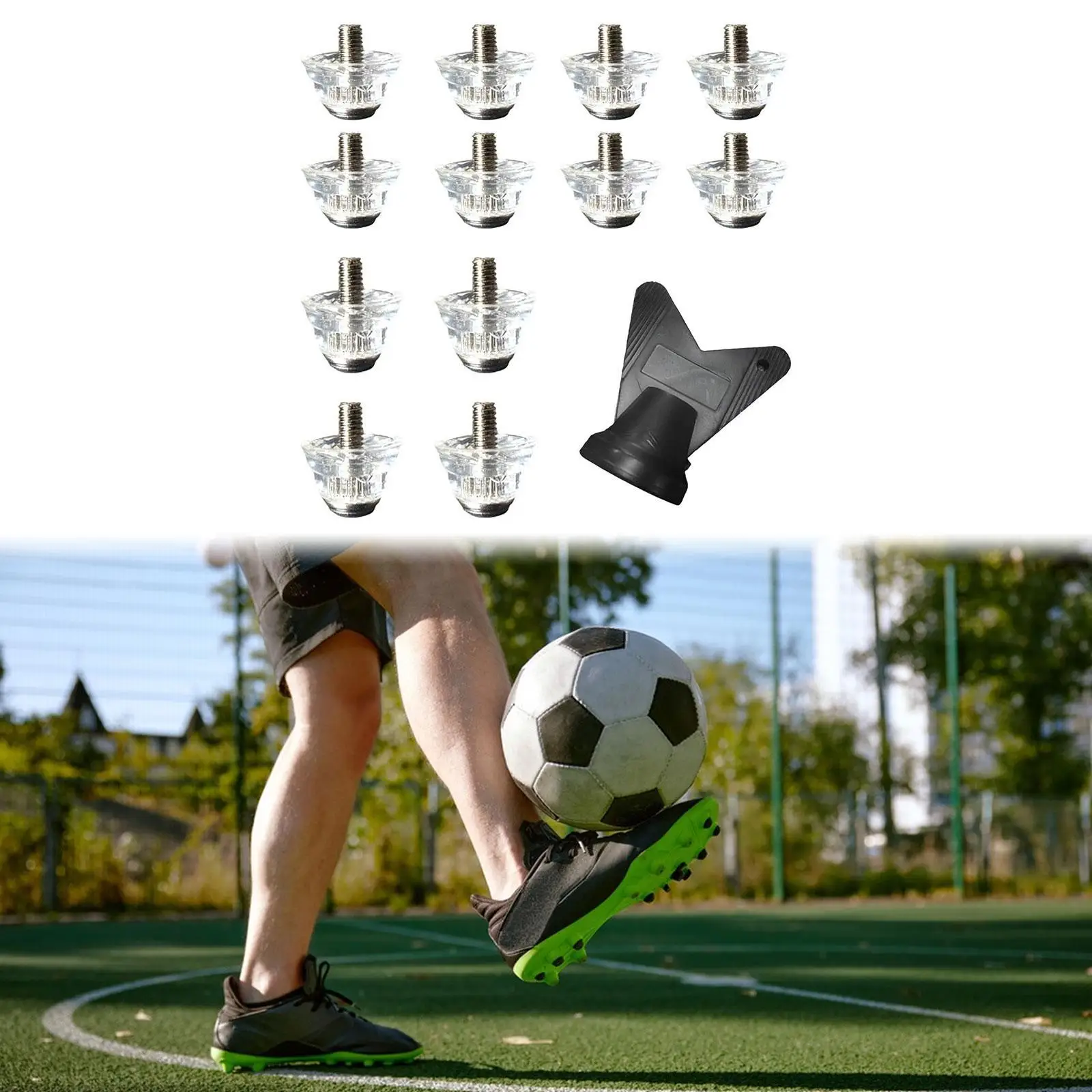 

12 шт. шипов для футбольных бутс, противоскользящие винтовые шипы для футбольных кроссовок, диаметр 5 мм, с ключом 13 мм, 16 мм, для тренировок в помещении и на улице