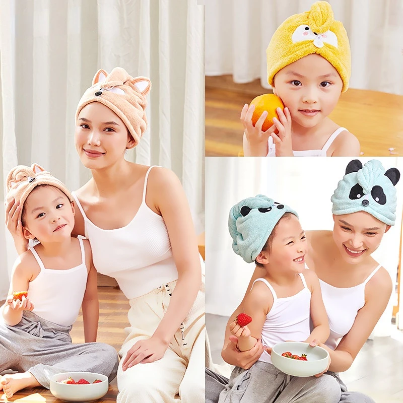 Soft Special Dry Hair Cap Towels with Coral Velvet Panda Microfiber Hair-drying Towel Bath Caps Strong Absorbing Drying for Kids