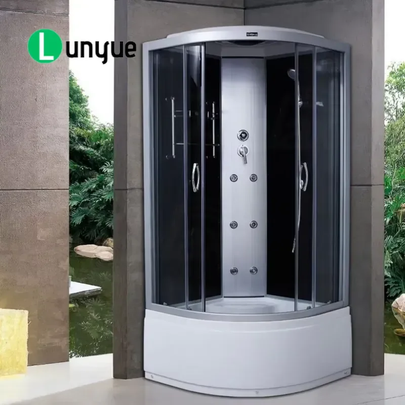 Luxury Modern Curved Tempered Glass Shower Screen Stainless Steel Frame Black Walk In Steam Room Hotel Wet Room Partition